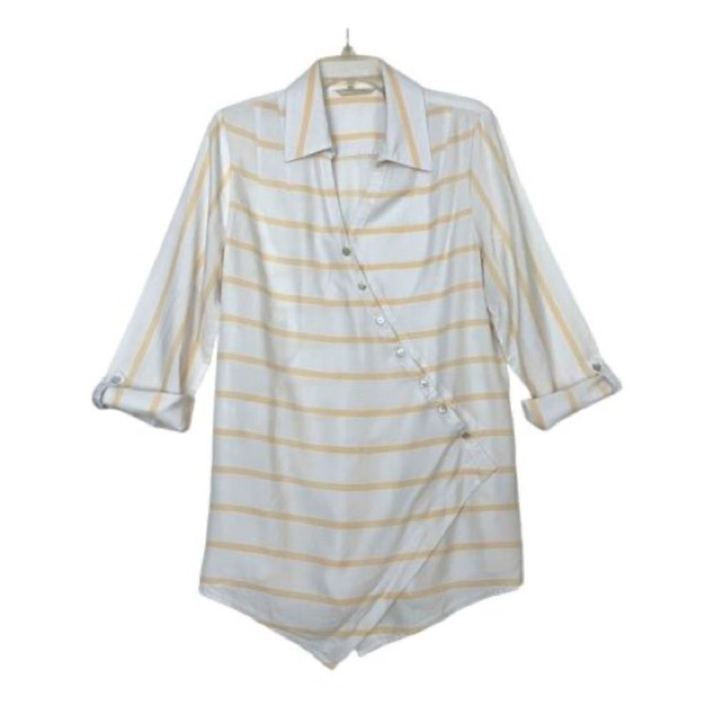 NWOT Soft Surroundings Tencel Crossover Tunic White Stripe Womens Sz XL